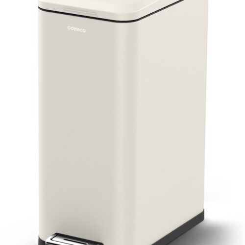 Deleca Prullenbak Prestige - 50 Liter - Smal - RVS Vuilnisbak / Afvalemmer / Pedaalemmer - Met Voetpedaal en Slow Close - Crème wit