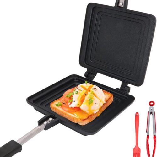 Dubbelzijdige toastpan met hittebestendig handvat Anti-aanbak tortilla's Koekenpan Camping Broodrooster Tosti-ijzer voor Ontbijt Kamperen Buiten