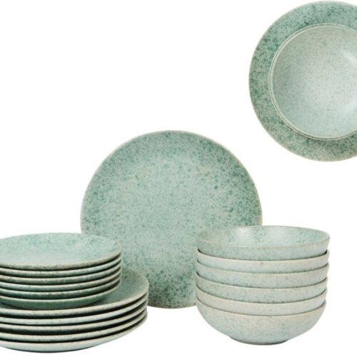 Fameilleur bordenset- 18-delige groen-Borden set voor 6 Personen-Steengoed Serviesset-in Zacht Groen - Vaatwasser- & Magnetronbestendig-servies- bord- servies set-18-delige Bordenset Steengoed Groen Moderne Diepe Borden, Ontbijtborden & Dinerborden