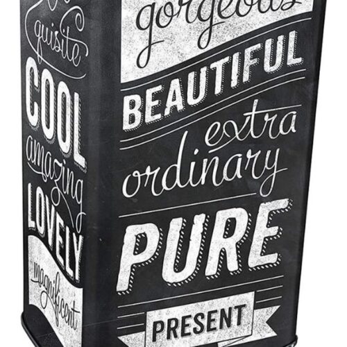 Geurdichte afvalemmer, gemaakt van kunststof (polypropeen), met een roestvrijstalen uitstraling, voorzien van een pedaalmechanisme om de afvalbak te openen, zwart van kleur met opdruk, inhoud van 40 liter.