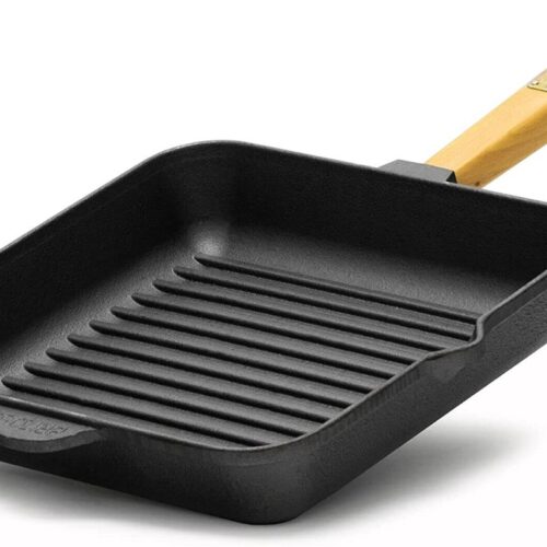 Grillpan 28 cm met toegankelijke handgreep, steakpan van gietijzer, Geschikt voor gasgrill, oven, vuurplaats, alle verwarmde ovens