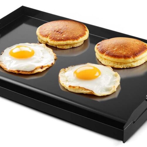 Grillplaat Van Koolstofstaal, Rechthoekig (605 X 360 Mm) met Glad Oppervlak, Geschikt voor Gasgrills En Bbq, Teppanyaki, Draagbaar Kookgerei met Handvat voor De Familie