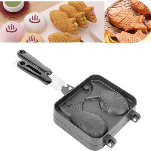Pan wafelijzer, Taiyaki visvorm, taartvorm, dubbele pan, wafelcakevorm, pannenkoeken, dubbele pan, braadpan met lange handgreep, voor thuis, DIY, koken, feest, dessert