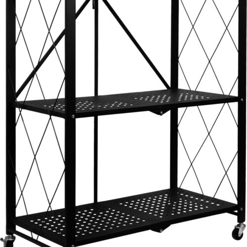 QUVIO Keukentrolley - Uitklapbaar - Inklapbaar - Serveerwagen - keukentrolley op wieltjes - Opbergen - Keukenrek - Verrijdbaar - 34 x 71 x 86 cm - Zwart - Metaal