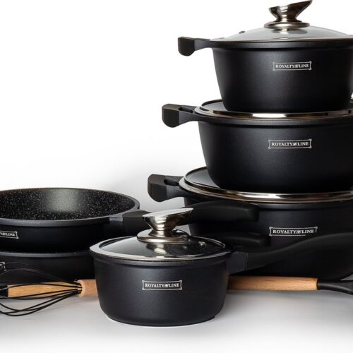 Royalty Line® BS1010 Pannenset Inductie - 13 Delige Pannensets Met Antiaanbaklaag - PFOA Vrij - Pannen Voor Alle Warmtebronnen - Zwart