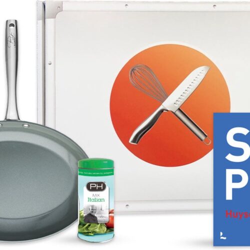 SOS Piet Box | Vispan 34 x 23 cm - Grijs - PFAS-vrij | Incl. Piet's Italiaanse Kruidenmix - Gesigneerd SOS PIET XL kookboek - met Piet Huysentruyt geschenkdoos | CADEAU TIP