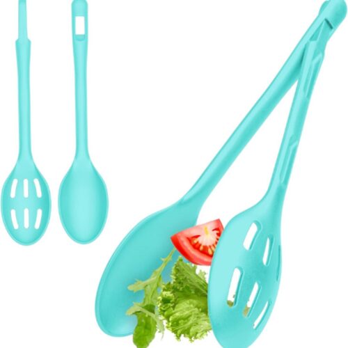 Saladebestek Tweedelig - Slabestek En Saladetang Van Kunststof (Groen) - Ideaal Voor Het Serveren Van Salades, Groenten En Fruitsalades