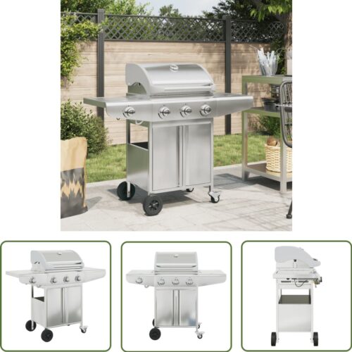 The Living Store Gasbarbecue met 4 branders roestvrij staal zilverkleurig - Gasbarbecue - Bbq - Buitengoed - Grill - Roestvaststaal