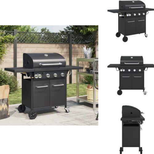 vidaXL Gasbarbecue - Gasbarbecues - Buitenkeuken - Bbq Gas - Gasbarbecue met 5 branders gepoedercoat staal zwart
