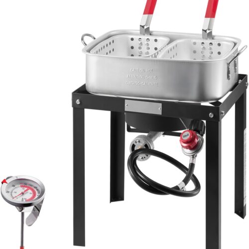 18 Qt Vis- En Vleugelfriteuse met Dubbele Mand - Aluminium Propaankit. Outdoor Friteuse met Thermometer, 58000 Btu Brander, Ideaal voor Buiten Koken En Koken In De Achtertuin