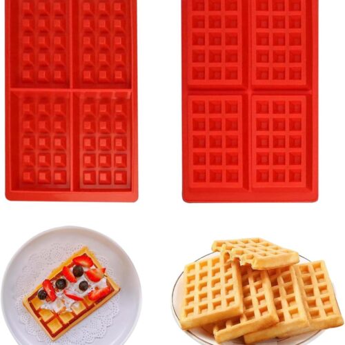 2 stuks - Siliconen wafelijzer - Antiaanbakwafelijzer - Bakvorm - Voor het maken van zeep, snoep, chocolade, koekjes in wafelvorm - 1 stuk maakt 4 stuks - Gemakkelijk schoon te maken - Rood