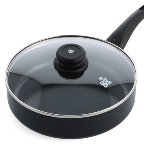 BK Brilliant Keramische Antiaanbaklaag Hapjespan met deksel ø24cm - 2.65L - PFAS-vrij - Inductie Hapjespan - vaatwasserbestendig - ovenbestendig tot 160 graden - koudgrepen - snelle opwarming - zwart