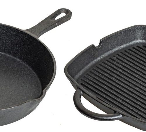 Blackwell Pannenset Gietijzer - Koekenpan ø 25 cm & Grillpan 23 x 23 cm - zonder anti-aanbaklaag 2-Delig