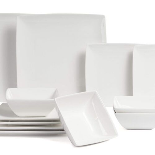 BonBistro Serviesset Yong Squito - Wit - 12-delig / 4 personen - 4 dinerborden, 4 ontbijtborden en 4 kommen