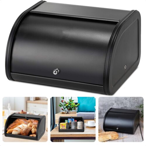 Broodtrommel - Ruimtebesparend - Verhouddoos - Brooddoos - Brood Bewaren - 25 cm - Mat Zwart - Met Schuifdeksel - Inclusief EBOOK