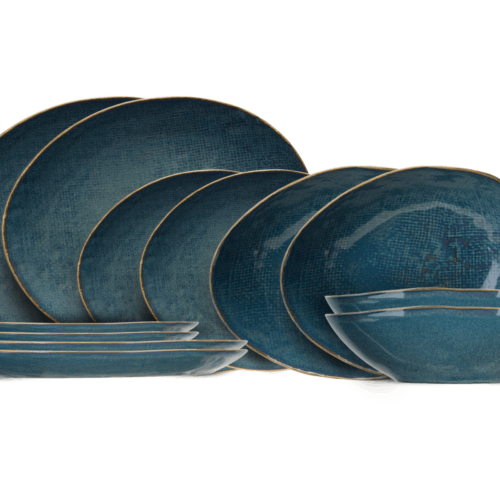 Cosy & Trendy Serviesset Aicha Blue - 12-delig / 4 personen - 4 dinerborden, 4 ontbijtborden en 4 diepe borden