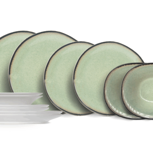 Cosy & Trendy Serviesset Fez - Groen - 12-delig / 4 personen - 4 dinerborden, 4 ontbijtborden en 4 diepe borden