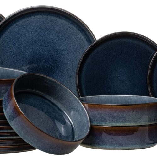 Cosy & Trendy Serviesset Quintana Blue 18-delig / 6 personen - 6 dinerborden, 6 diepe borden en 6 ontbijtborden