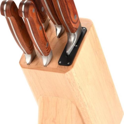 CuisinU Messenset met Blok en ingebouwde messenslijper - 6 Delig - Hout - messenblok met messenslijper