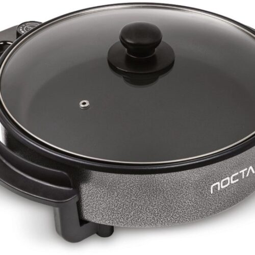 Elektrische Pizza en snack pan met Deksel - 36 cm - Hapjespan - Anti-aanbaklaag en Regelbare Thermostaat - Zwart