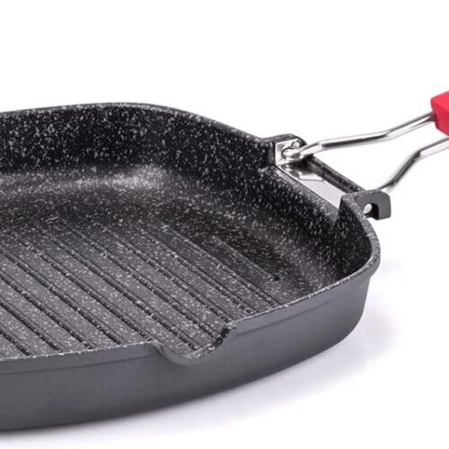 Grillpan 24 x 24 cm met Inklapbare Handgreep - Geschikt voor Inductie
