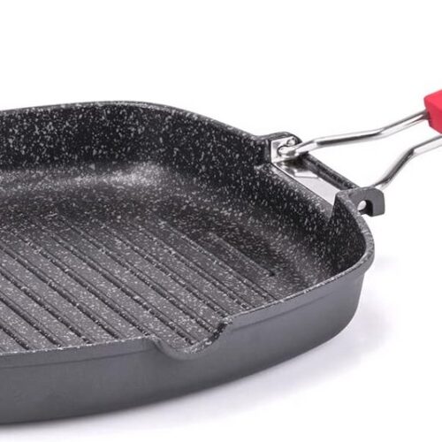 Grillpan 24x24 cm met Inklapbare Handgreep - Geschikt voor Inductie en Antiaanbaklaag