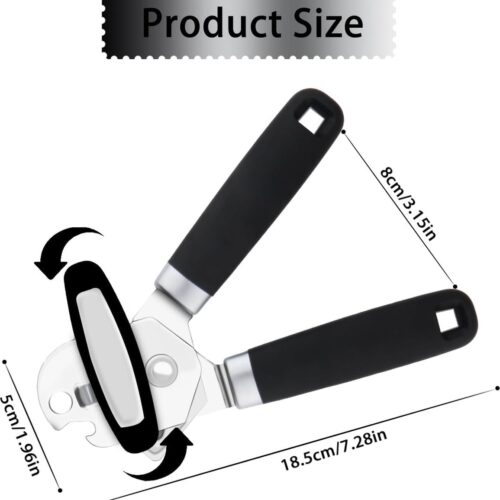 Handmatige blikopener, blikopener, blikopener van roestvrij staal, blikopener en flesopener, met antisliphandgreep en ergonomische knop, blikopener, goede hulp in de keuken