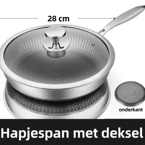 Hapjespan met deksel - Pan - Ø28cm - RVS - Inclusief glazen deksel