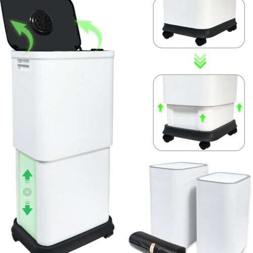 Ibenzoa® Grote afvalemmer met verstelbaar volume en geurdichte deksel voor keuken en badkamer