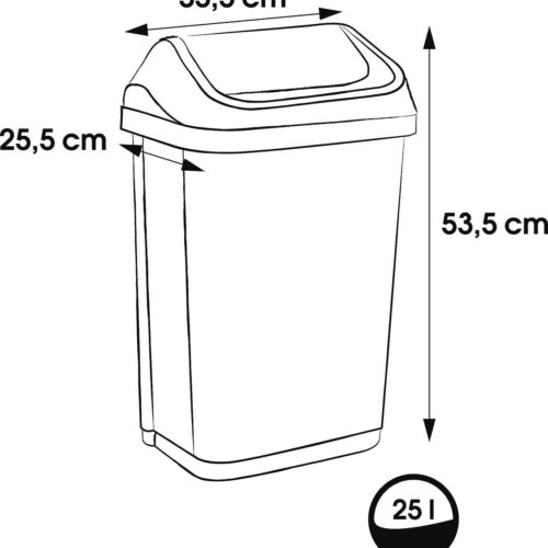 Ibenzoa® Robuuste Afvalemmer met Zwaaideksel - 25 Liter, Grafiet Grijs