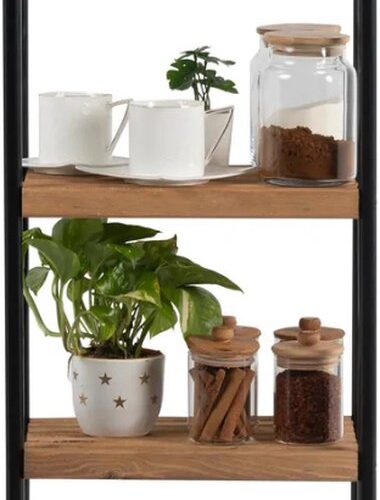 Keukentrolley - Keukenkast - Keukenrek Staand - Boekenkast - Badkamerrek - Handdoekenrek - Industrieel - Metaal - Zwart - Hout - Bruin- 37x23x100 cm