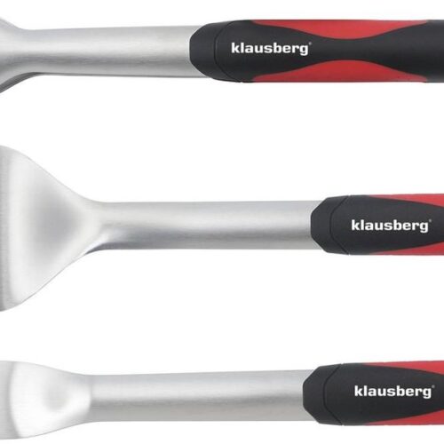 Klausberg KB-7899 Barbecue Set - 3-delige Grillset RVS met Plastic Handvatten (Spatel, Vork & Tang) - Leuke giftset voor de Kamado / Weber liefhebbers!