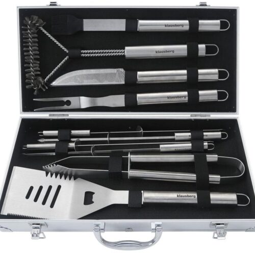 Klausberg KB-7901 Barbecue Set - 10-delige Grillaccessoires in Opbergcase (RVS, Compleet) - BBQ Tangenset - Giftset - BBQ set - Kamado / Gasbarbecue