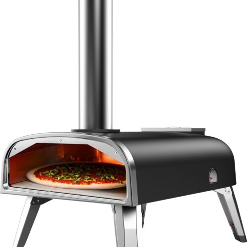 LIVIN' Pizzaoven - Pizzaovens voor buiten - 12 Inch Pizzaoven - Pizza oven buiten - Pellet Pizza oven - Duurzaam - Pizzaoven voor buiten - Pizza Oven Houtgestookte - Pizza Oven Tuin - Inclusief Thermometer - Draagbaar - 55*36*27 CM - RVS - Zwart