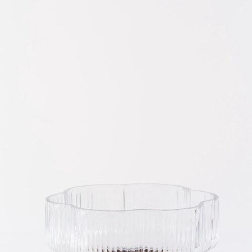 Mevaz - Luxe Bloemvormige Saladeschaal - Fruitschaal - op Houten Voet - Ø20.5 cm - 1.46L - Geribbeld Glazen Design