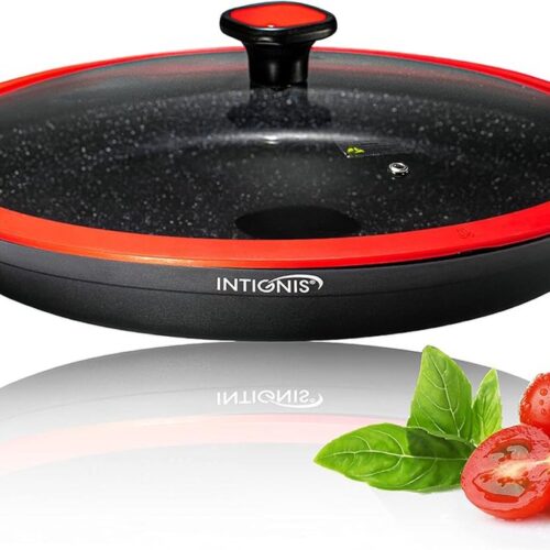 Paella Pan Bowl with Glass Lid Made of Non-Adhesive Stone RobustFree Quality - Removable Handles (32 cm)