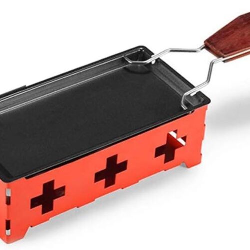 Raclette Grill Set - Non-Stick Kaas Smeltpan met Opvouwbare Houten Handvat en Kaasspatel