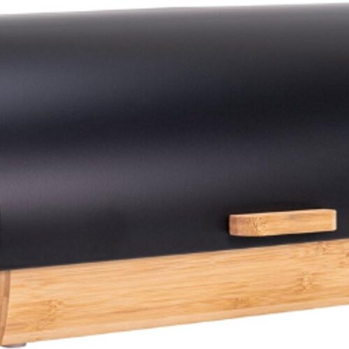 Roldeksel-Broodtrommel-Grote-Voorklep-Staal-Bamboe-Broodtrommel-Keuken-Brood-Bewaren-Zwart