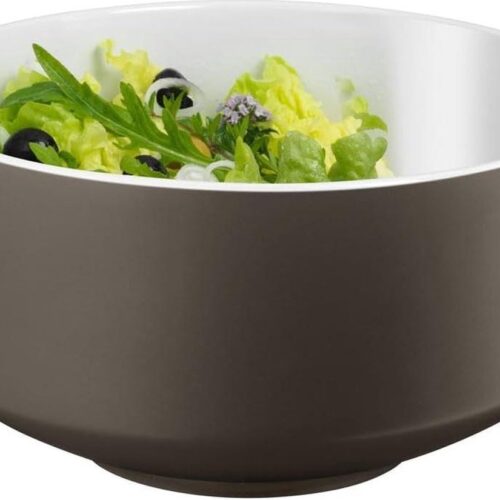 Saladekom slabestek - 3-delig - porselein en roestvrij staal - vaatwasmachinebestendig - grijs