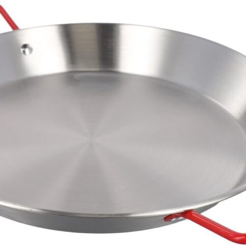 ZVD Rvs Paella Pan 20Cm Ronde Zeevruchten Serveerschaal Dubbele Handvat Platte Bodem Kookpot Ondiepe Wok Keuken Kookgerei voor Thuis Restaurant Spaanse Keuken