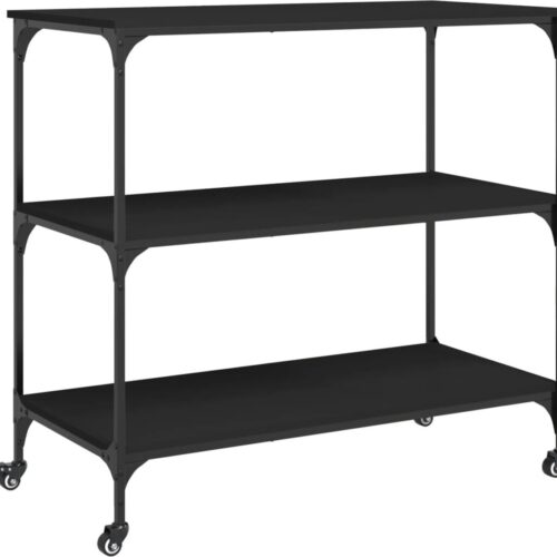 vidaXL - Keukentrolley - 102x50x95 - cm - bewerkt - hout - zwart