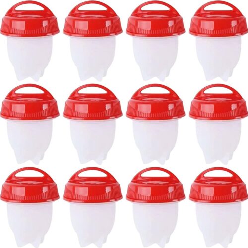 12 stuks eierkokers, eierkoker zonder schaal, siliconen eierkoker, set eierdopjes voor het koken van eieren, anti-aanbaklaag, voor zachte en hard gekookte eieren, zonder schaal, eierkoker