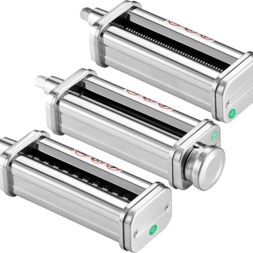 3-delig Pasta Accessoires voor KitchenAid Keukenmachine - Roestvrijstalen Set met Nudelbladrol, Spaghetti- en Fettuccine Snijder - 8-Voudig Verstelbare Dikteknop
