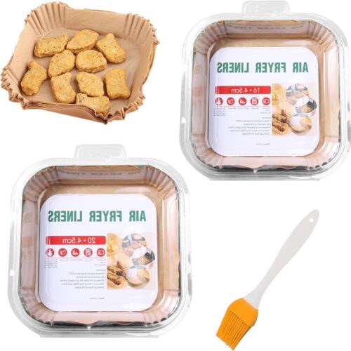 Allecto Premium - Baking Paper voor Warme Lucht Friteuse - 200 Stuks - Wegwerp Bakpapier Liners - Niet-klevend - Waterdicht - Ovenbestendig - Magnetronbestendig (Vierkant)