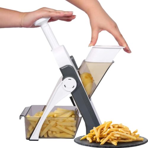 ApexArte® Multifunctionele Frietsnijder - Groentesnijder - Patatsnijder - Roestvrijstaal - Wit met Zwart