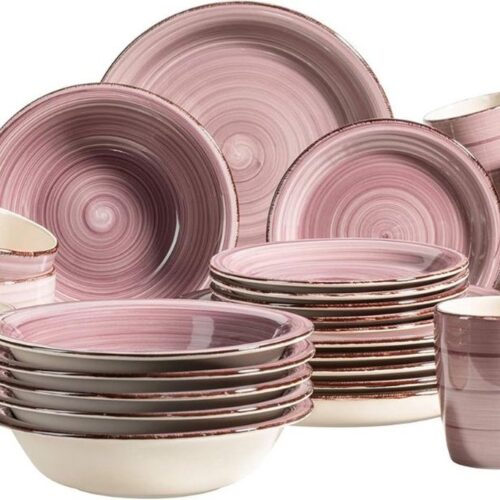 ApexArte® Serviesset 6 Persoons - Serviessets - Bordenset - Chique Bordenset - Porselein - Lichtroze