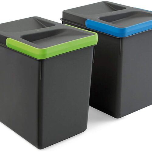 Boraboi® Set van 2 afvalemmers met gekleurde handgrepen en deksel voor eenvoudig gebruik