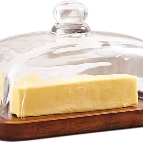 Botervloot met deksel. Glazen luchtdichte deksel houdt de boter zacht. Geschikt voor op het aanrecht en in de koelkast. Breed ontwerp voor alle soorten boter. Botervloot met deksel. Gemaakt van glas en acaciahout.