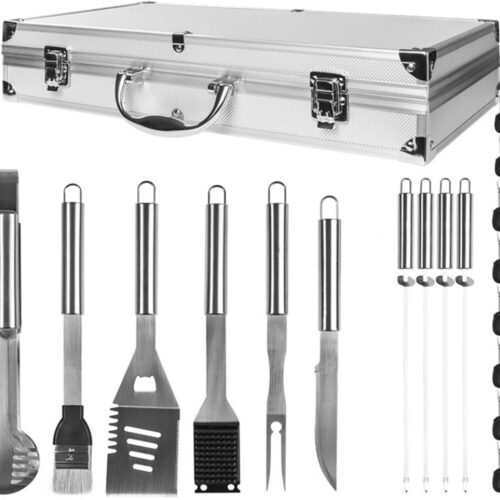 Ceruzo BBQ Gereedschapset-RVS-Kamado gereedschap- Barbecue Accessoires -19delig -met Koffer-Spiezen -BBQ-tang