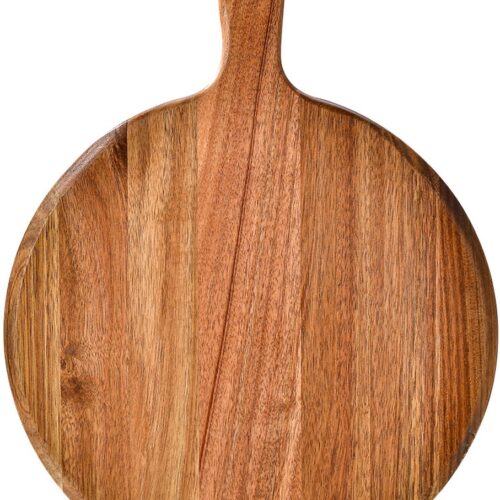 Charcuterieplanken van acaciahout, ronde pizzaplank van 30 cm met handvat, snijplank, kaasplank, houten snijplank, pizzaschep, fruitplank, bakplaat voor brood, groenten, camper, kamperen